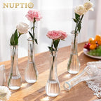 NUPTIO Glass Bud Vases Centerpiece: 6 Pcs Small Flower Vase for Wedding in Bulk - Cute Clear Ribbed Vase for Party Events Home Table Decor