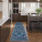 Moynesa Floral Kitchen Runner Rug 2x6, Washable Boho Runners for Hallways Non Slip Soft Bathroom Carpet Runner, Botanical Ultra Thin Throw Mat for Laundry Room Entryway, Blue