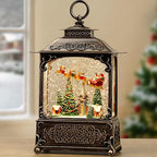 Christmas Snow Globes Church Snow Globe Lantern, Lighted Christmas Decorations Indoor for Home with Music Timer Glitter, Santa Claus Reindeer, Home Decor, USB & Battery Operated 10.4 inch