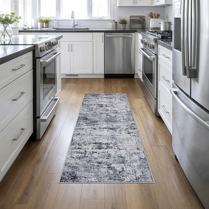 2'x6' Runner Rug Washable Rug: Modern Abstract Soft Thin Runner Rug Grey
