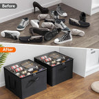 Lifewit Shoe Storage Organizer for Closet, Fabric Large Shoe Box Storage Containers with Clear Cover, Foldable Bins for Boots Heels Sneakers Fits 36-48 Pairs (Each 12-16 Pairs) 3 Pack Black