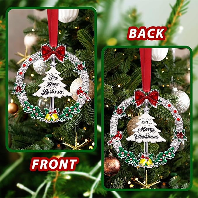Christmas Wreath Ornaments for Trees Decorations, Mini Jingle Bell Hanging Charms Xmas Tree Decorative DIY Craft Hanging Ornaments for Christmas Decorations