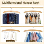 Tie Rack Hanger for Closet: Ohuhu 2 Packs 24 Folding Hooks Tie Hangers for Men Wooden Tie Holder Organizer Space Saving Necktie Storage 360 Degree Rotating Ties Belts Scarves Tank Tops-Burlywood