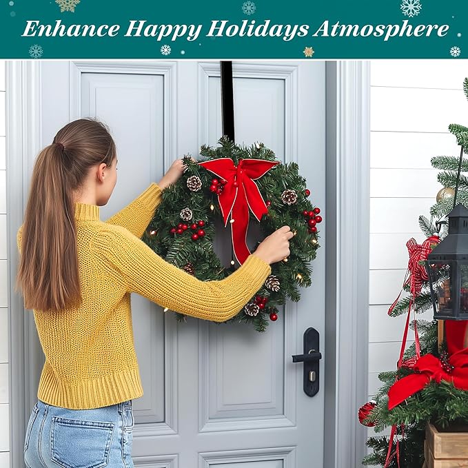 HOOSUN 4th of July Decorations Wreath Hangers for Front Door,14" Patriotic Wreath Hook Holder Over The Door Hanger,Metal Garland Hangers Hook for Patriotic Independence Summer Porch Decor (4 Pack)