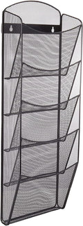 Safco Mesh Magazine Holder, 5 Pocket Wall Mount Display Rack, Brochure Organizer, Durable Steel Construction, 5lb Capacity, Black