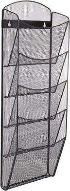Safco Mesh Magazine Holder, 5 Pocket Wall Mount Display Rack, Brochure Organizer, Durable Steel Construction, 5lb Capacity, Black