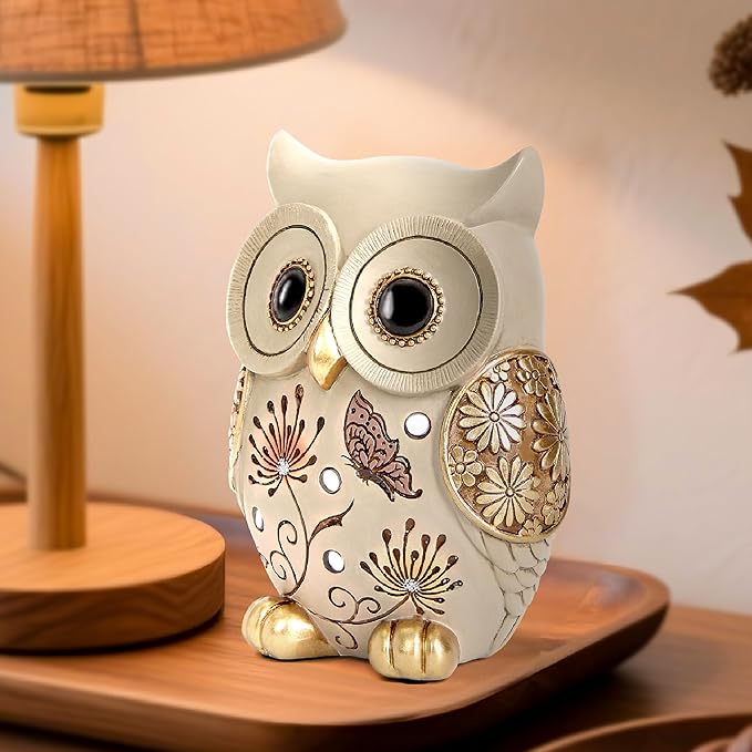 Owl Statue for Home Decor Accents - Boho Decor for Rooms, Bookshelf, Office Table and Living Rooms, Vintage Cute Figurines for Bird Lovers Owl Gifts