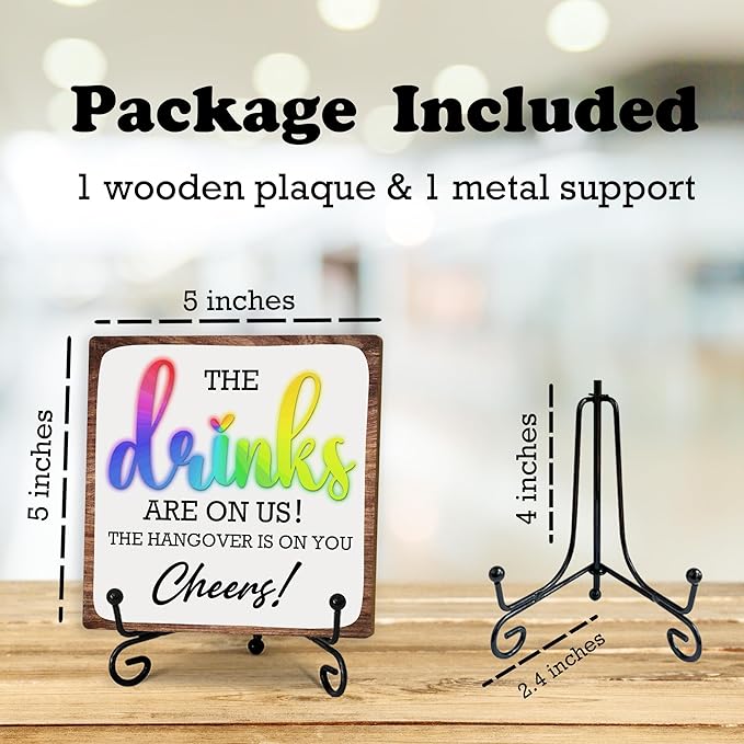 Bar Decor Signs For Home Bar - Drinks - Table Desk Shelf Decorations 5" Wood Plaque With Stand For Home Coffeebar Set Accessories - E01