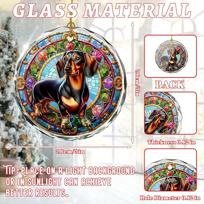Dachshund Christmas Ornament - Stained Glass Dachshund for Tree, Gift Exchange