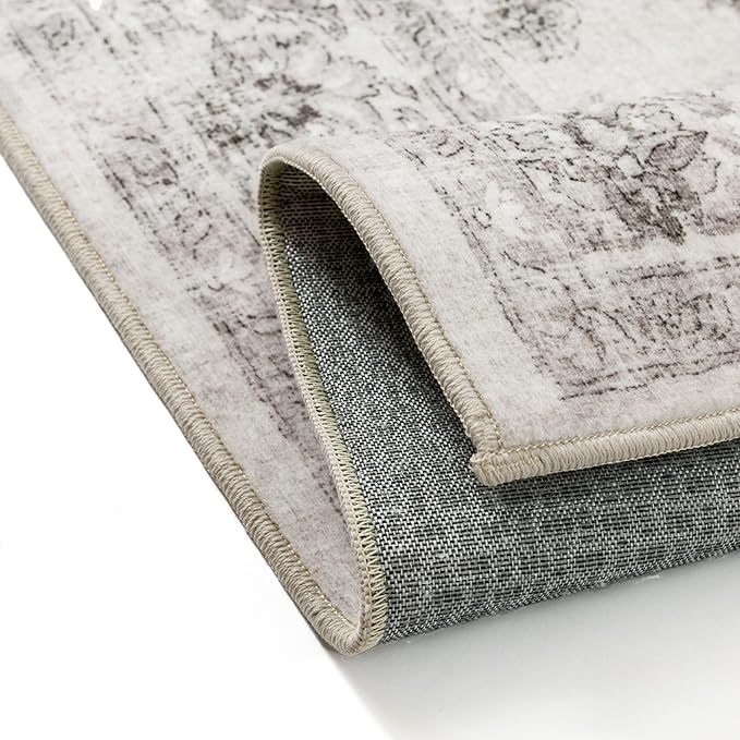 2x6 Runner Rug Gray Washable Vintage Hallway Kitchen Carpet Small Long Non Slip Soft Low Pile Thin Bedroom Retro Accent Throw Rug Laundry Dining Living Room Bathroom