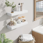 Fun Memories Floating Shelves Bathroom for Wall Mounted Shelves, 20 Inch Wood Shelf Set of 2, Home Storage & Display Decor, White