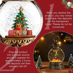 Christmas Snow Globe, Gift Bear Musical Snow Globe Lantern Lights with 6H Timer Battery & USB Powered, Retro Style Holiday Glitter Globe for Xmas Home Decoration Holiday Party Gifts