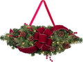 Haute Decor 28 Inch Wide Classic Holiday Window Swag PRE-LIT with Energy-Efficient LED Lights - Battery Operated Timer with Automatic On-Off