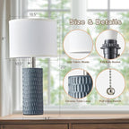 Reaketon Table Lamps for Living Room Set of 2, Ceramic Table Lamps for Bedroom, 20" Modern Lamps for Night Stands, Grey