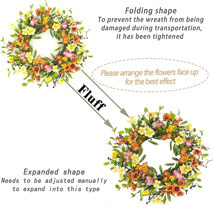 20 inch Spring Summer Wreaths for Front Door Floral Wreath with Colorful Wildflowers,Eucalyptus Leaves,Olive Leaves,Small Berries for Indoor Outdoor Farmhouse Home Wall Window Festival Decoration