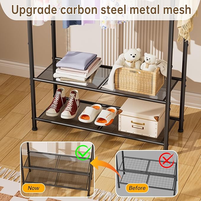 Clothes Garment Coat Rack Drying Clothing Racks Metal Freestanding for Hanging Clothes Portable Closet for Laundry Bedroom Black