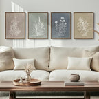 Framed Boho Botanical Wall Art for Living Room, 4 Piece Rustic Floral Canvas Painting Prints, Vintage Minimalist Neutral Flower Artwork for Modern Farmhouse Bedroom Dining Room Office Wall Decor