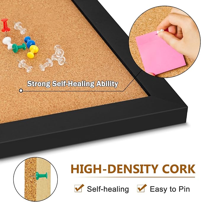 DOLLAR BOSS Cork Board for Wall 36" x 24" Bulletin Board for Wall with Black Wood Frame, Picture Display Pin Broad Vision Board for Office Home School Room Decorative Hanging 10 Pushpins