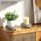 Romadedi Farmhouse Wood Riser for Display - Set of 2 Rustic Decor Mini Wooden Pedestal Stand Decorative Round Tray for Home Table Bathroom Counter Shelf Kitchen, Whitewashed