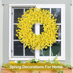 26 Inch Spring Wreaths for Front Door Large Easter Valentines Forsythia Floral Summer Spring Door Wreaths Outdoor All Season Spring Decorations for Home Porch Room Window Wall Farmhouse Decor (Yellow)