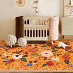 U'Artlines 8x10ft Fall Colorful Floral Area Rug Machine Washable Ultra Soft Low Pile Non Slip Non Shedding Accent Floor Carpet for Living Room, Bedroom, Dining Room, Office (Orange)