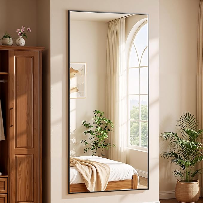 BEAUTYPEAK 86"x40" Rectangle Full Body Floor Mirrors, Full Length Mirror with Stand, Large Black Mirror for Bedroom, Dressing Room, Leaning, Standing or Hanging Horizontally/Vertically