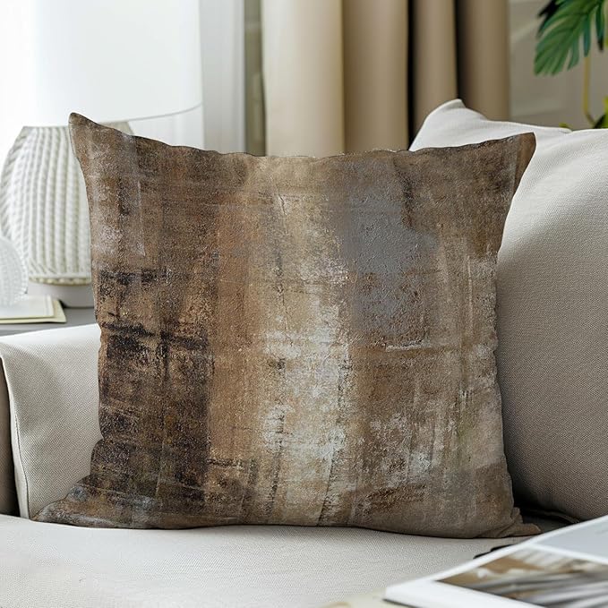 Taupe Abstract Art Artwork Pillow Cover, Gallery Modern Decorative Throw Pillows Cushion Cover for Bedroom Sofa Living Room 24 x 24 Inch Set of 2
