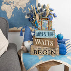 Lineshading 4 Pcs Travel Themed Party Decorations Travel Table Decor Vintage Suitcase Wooden Stacked Sign Bon Voyage Party Decor Adventure Awaits Table Centerpieces for Baby Shower Retirement Birthday