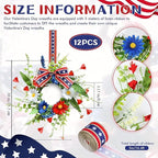 12 Pcs Mini Patriotic American Kitchen Cabinet Wreaths Small 4th of July Floral Swag Wreath for Front Door with Ribbon Daisy July Independence Day Hanging Wreath for Porch Wall Farmhouse Decor