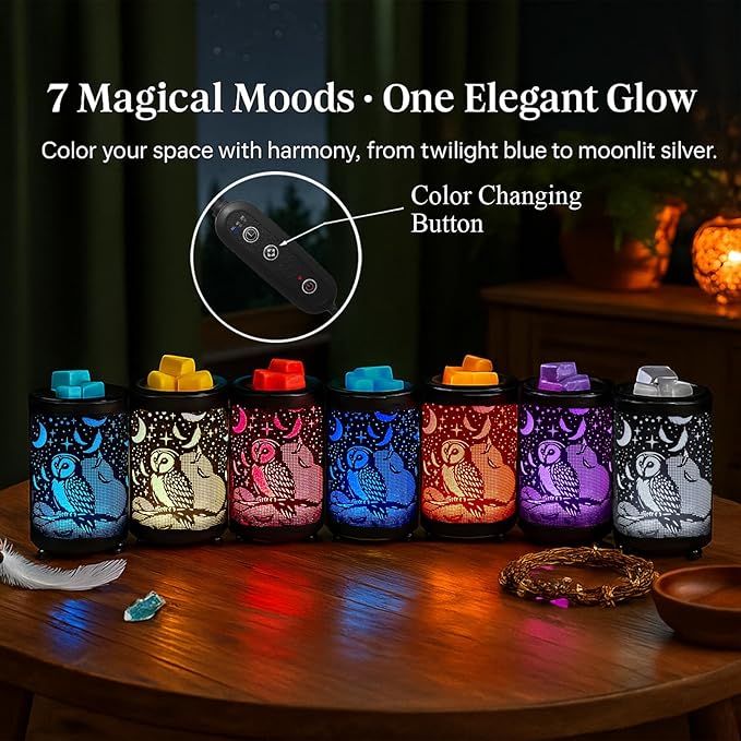 Leyoue Electric Wax Melt Warmer PTC Heating Plate with 7 Colors LED Changing Light Wax Warmer Fragrance Warmer for Home Office Gifts & Decor(Owl)