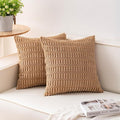 Aegero Pack of 2 Corduroy Decorative Throw Pillow Covers 16x16 Inch Soft Striped Pillow Covers Modern Farmhouse Home Decor for Sofa Living Room Couch Bed（Coffee）