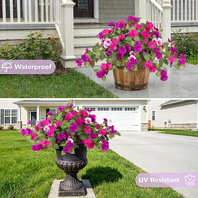 Artificial Fake Flowers for Outdoors Spring Decoration 2 Bundles Faux Flowers Plants for Outdoor Planters UV Resistant Silk Realistic Flowers for Outside Home Garden Front Porch Patio Décor
