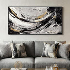 Large Framed Abstract Wall Art for Living Room, Horizontal Black Gold and White Canvas Painting Print Artwork for Walls, Modern Neutral Minimalist Pictures for Bedroom Office Wall Decor, 30x60 In