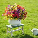 16 Bundles Artificial Flowers for Outdoor Realistic Faux Flower Spring Summer Garden Home Decoration, Hanging Daisy with Eucalyptus Leaves Fake Plants Greenery Balcony Porch Patio Front Door Decor