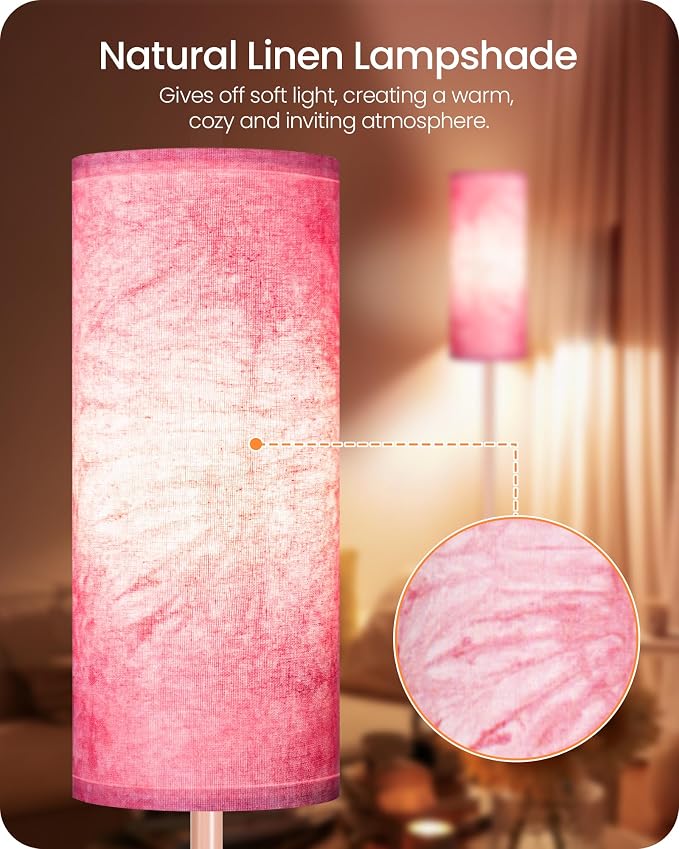 Dimmable Floor Lamps for Living Room with Remote and Foot Switch, 64.4” Modern Standing Tall Lamp, Corner Lamp for Bedroom, Bulb Included, 3000K-6500K, FCC Listed, Sakura Pink PCP06LD05W1