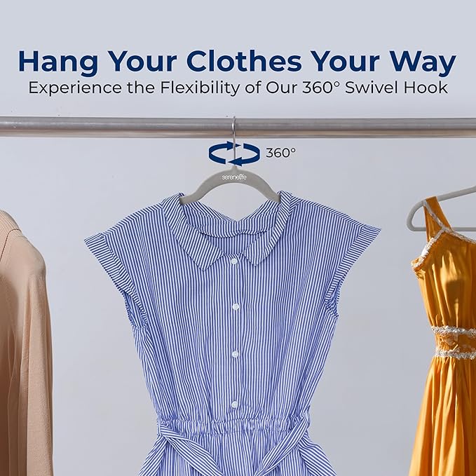 SereneLife 150 Pack Velvet Hangers - Non-Slip with 360° Swivel Hook - Ultra-Thin, Lightweight, Space-Saving, Felt Hangers for Shirts, Sweaters, Hoodies, Kids Clothes & Dresses