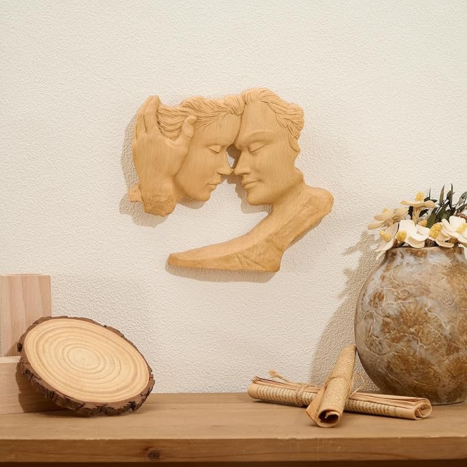 BGCOPPER Wooden Couple Statue, Abstract Couple Sculptures Ornament for Home Decor Women Gift for Anniversary Wedding (10 Inch)