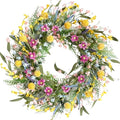 22" Spring Summer Wreath for Front Door - Colorful Wildflower Wreath with Lavender & Forsythia, Everyday Floral Wreaths for Front Door Outside, Spring Door Wreath for Indoor Home Decor