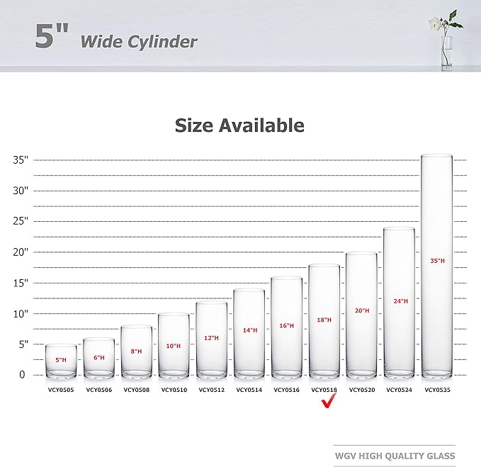 WGV Cylinder Vase Bulk, Diameter 5", Height 18", Clear Glass Floral Planter Container, Tall Centerpiece Arrangement for Wedding Party Event Home Office Decor, 4 Pieces
