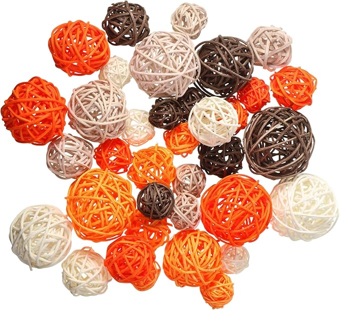Patelai 36 Pcs Wicker Rattan Balls Decorative Balls for Vase Centerpiece Bowls Orbs Filler for Home Decor,4 Sizes(Bright Color,2.4'',2'',1.6'',1.2'')