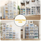 NEWBULIG 12 Pack Clear Shoe Storage Boxes, Shoe Organizer for Closet with Lid, Plastic Stackable Breathable Shoe Cabinet with Lid for Sneakers, Heels & Boots, White