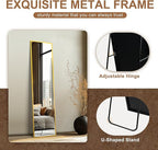 Delma Full Length Mirror,Large Floor Mirror with Aluminum Frame for Bedroom, Bathroom, Living Room,Wall Mount or Freestanding Design(with Stand,Rect 56x15-Gold)