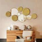 Gold Mirrors Wall Decor Metal Round Home Art Decor Decorative Modern Circle Mirror Wall Art Sculpture Hanging Decorations for Home Living Room Office