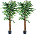 VECELO Artificial Ficus Tree with Sturdy Nursery Pot, 5FT Faux Silk Plant for Indoor Outdoor Home Garden Decor, 2 Pack