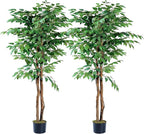 VECELO Artificial Ficus Tree with Sturdy Nursery Pot, 6FT Faux Silk Plant for Indoor Outdoor Home Garden Decor, 2 Pack
