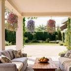 Artificial Hanging Flowers for Outdoors, 2 Pcs Fake Hanging Plant Spring Summer Decor, UV Resistant No Fade Realistic Faux Flower for Front Door Porch Planter Patio Garden Yard(Red Purple)