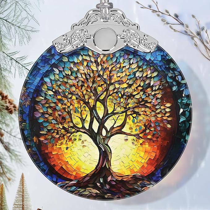 Christmas Ornaments - Stained Glass Christmas Decor - Tree of Life Ornaments for Christmas Tree - Christmas Tree Ornament - Gifts for Family, Friends, Couple - Xmas Gift Ideas - Unique Gift