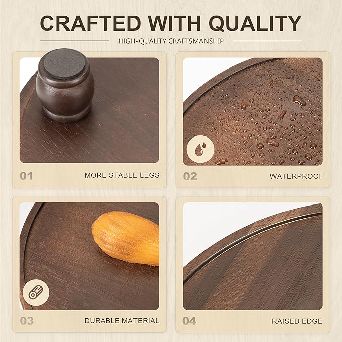 EOSAHR Farmhouse Wood Riser for Home Decor – Acacia Wood Round Pedestal Stand for Bathroom Decor & Kitchen Sink – Decorative Tray for Soap Dispenser, Plant & Cupcake (Dark Acacia)