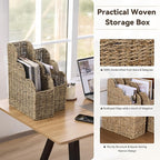 BROWNLILY Scalloped Magazine Holder Set of 2 - Natural Handwoven Seagrass Book Baskets for Bedroom, Bathroom, Living Room, Home, Office - Home Organization and Storage
