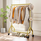Clothes Clothing Rack, Rolling Heavy Duty Clothes Rack Load 420 LBS With Wheels, Metal Clothes Rack for Hanging Clothes, Portable Standing Clothes Garment Rack,Gold,48 inches